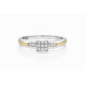 475441 10K TWO TONE .15TCW DIAMOND CHANNEL SET CLUSTER ENGAGEMENT RING