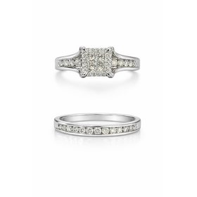 40245 10K WHITE GOLD 1TCW INVISIBLE SET CENTER WITH SQUARE HALO ROUND DIAMOND UNDERCARRIAGE AND MATCHING BAND