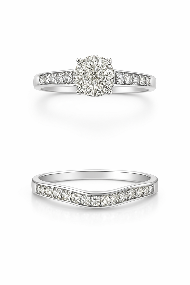 40247 10K WHITE GOLD 1TCW MIRACLE SET CLUSTER DIAMOND SIDES WITH MATCHING DIAMOND CURVED BAND