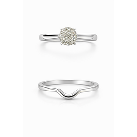 475421 10K WHITE GOLD .35TCW DIAMOND ROUND CLUSTER ENGAGEMENT RING WITH HIGH POLISHED MATCHING BAND BRIDAL SET