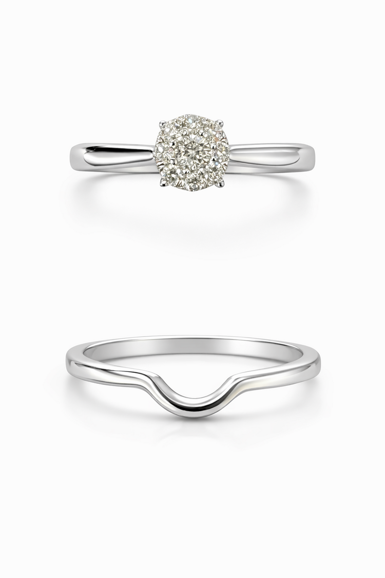 475421 10K WHITE GOLD .35TCW DIAMOND ROUND CLUSTER ENGAGEMENT RING WITH HIGH POLISHED MATCHING BAND BRIDAL SET