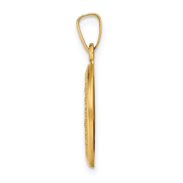 77418 14K YELLOW GOLD MIRACULOUS HOLLOW HIGH POLISH AND SATIN FINISH MEDAL 17X10MM