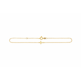 20508 14K YELLOW GOLD  HIGH POLISH CROSS CABLE LINK ANKLET BRACELET