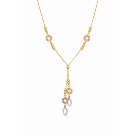 60220 14K TRI COLOR GOLD  DIAMOND CUT DISCS AND BEADS LARIAT NECKLACE