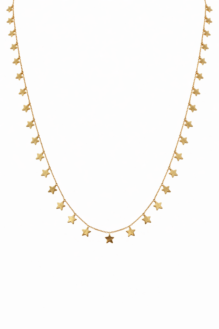 60222 14K YELLOW GOLD MULTI HIGH POLISH DANGLING STARS NECKLACES