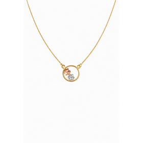70662 14K TRI COLOR TWO FLOWERS INSIDE OPEN CIRCLE PENDANT SET