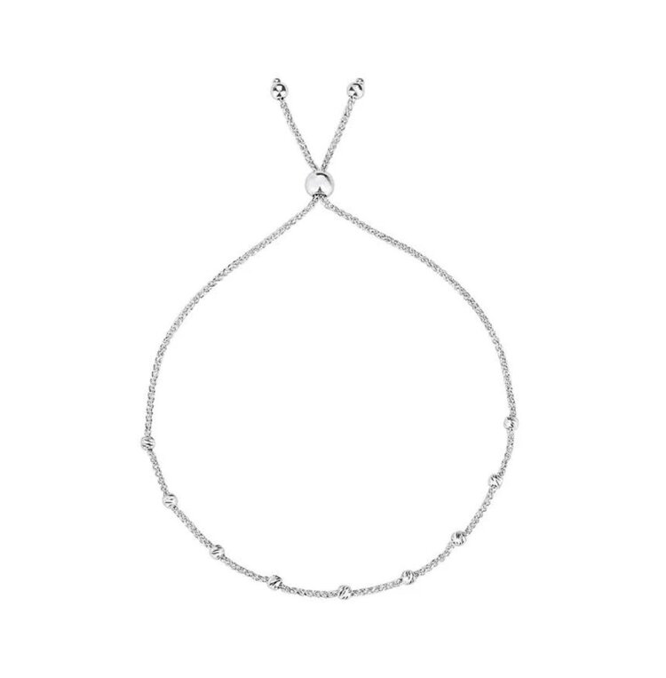 20509 14K WHITE GOLD MOON CUT BEADS BY THE YARD BOLO BRACELET