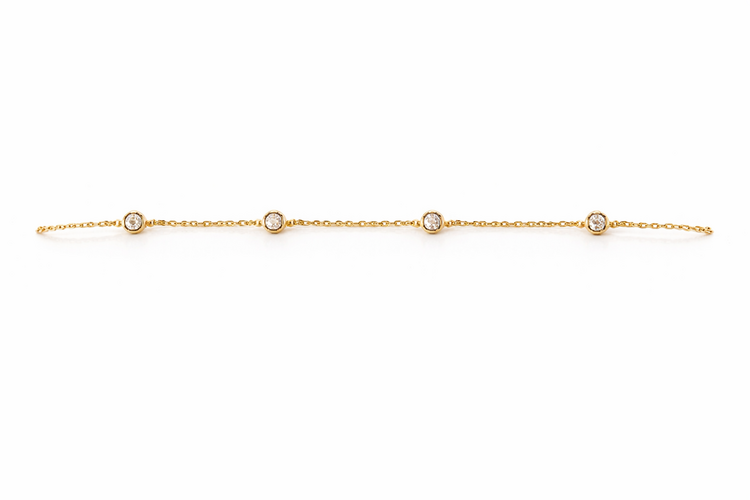 20514 14K YELLOW GOLD CUBIC ZIRCONIA BEZEL SET BY THE YARD ANKLET BRACELET 9.5''