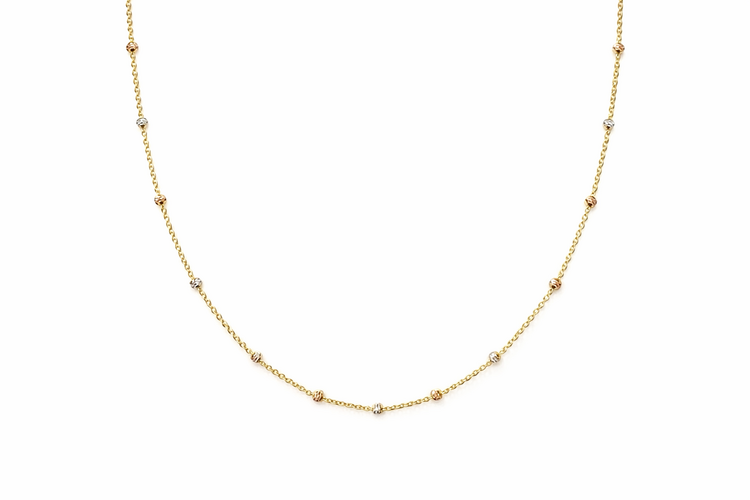 50501 14K 16" TRI COLOR GOLD DIAMOND CUT BEAD BY THE YARD CHAIN