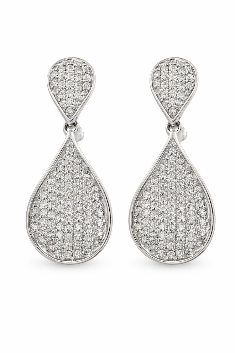 31925 14K WHITE GOLD .70TCW DIAMOND PEAR SHAPE OMEGA BACK HANGING EARRINGS