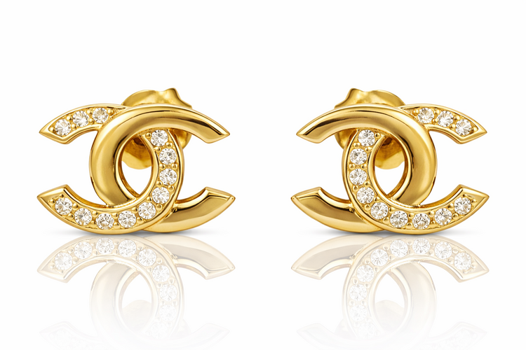31692 14K CUBIC ZIRCONIA HIGH FINISH CHANEL STUDS