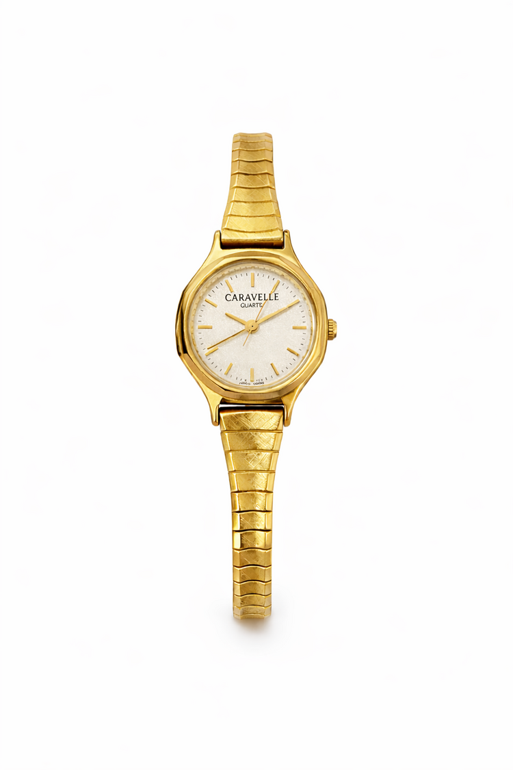10059 CARAVELLE GOLD TONE WHITE DIAL LADIES WATCH