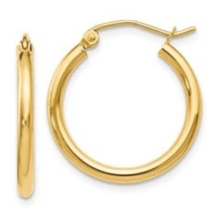 31693 14K YELLOW GOLD  .90" HIGH POLISH 3MM TUBED HOOPS