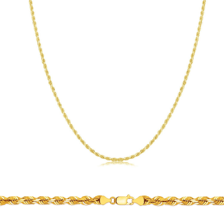 50505 14K YELLOW GOLD 18" DIAMOND CUT 1.3MM ROPE CHAIN