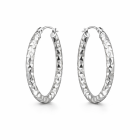 31694 14K WHITE GOLD HAMMERED OBLONG HOOPS
