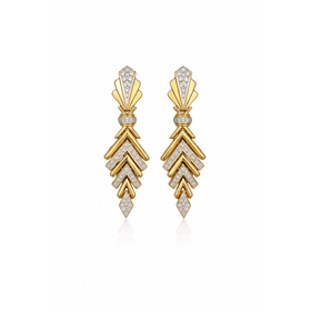 31695 14K YELLOW 2CTW DIAMOND BOLD GOLD GEOMETRIC DESIGN OMEGA CLASP HANGING EARRINGS