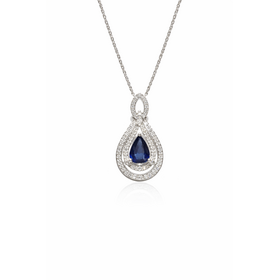 70663 14K WHITE GOLD .30 CTW DIAMOND DOUBLE HALO PEAR SHAPE SAPPHIRE PENDANT SET