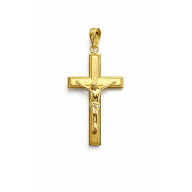 77423 14K YELLOW GOLD HIGH POLISH SATIN FINISH CENTRE CRUCIFIX 1.5”