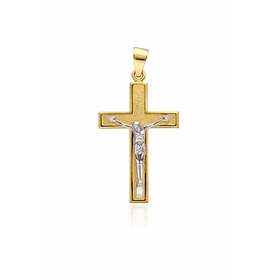 77426 14K TWO TONE HIGH POLISH SATIN FINISH CENTRE CRUCIFIX .5”