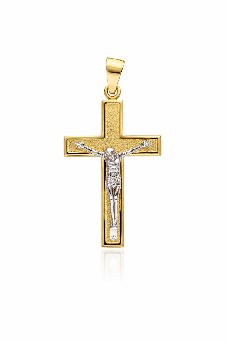 77426 14K TWO TONE HIGH POLISH SATIN FINISH CENTRE CRUCIFIX .5”