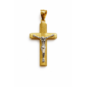 77429 14K TWO TONE HIGH POLISH SATIN FINSH CRUCIFIX .75”