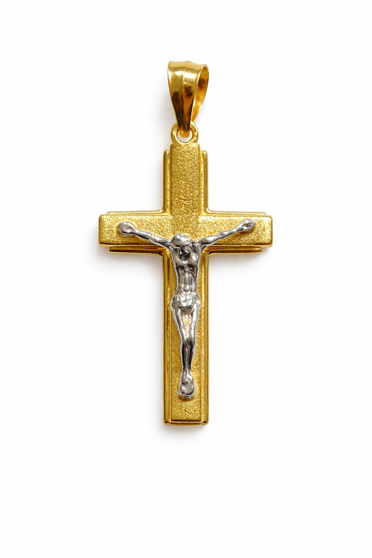 77429 14K TWO TONE HIGH POLISH SATIN FINSH CRUCIFIX .75”