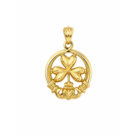 78158 14K YELLOW GOLD SHAMROCK WITH CLADDAGH CIRCULAR MEDAL