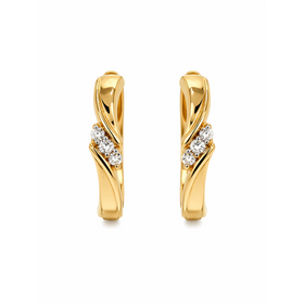 31698 14K YELLOW GOLD THIN HUGGIES WITH 3 CUBIC ZIRCONIA CENETER
