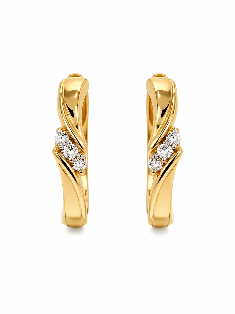 31698 14K YELLOW GOLD THIN HUGGIES WITH 3 CUBIC ZIRCONIA CENETER