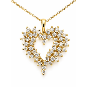 70665 14K YELLOW GOLD 1CT CLUSTER OPEN DIAMOND HEART PENDANT SET