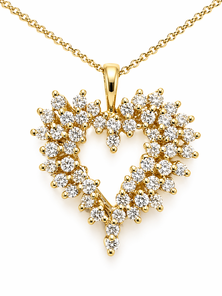 70665 14K YELLOW GOLD 1CT CLUSTER OPEN DIAMOND HEART PENDANT SET