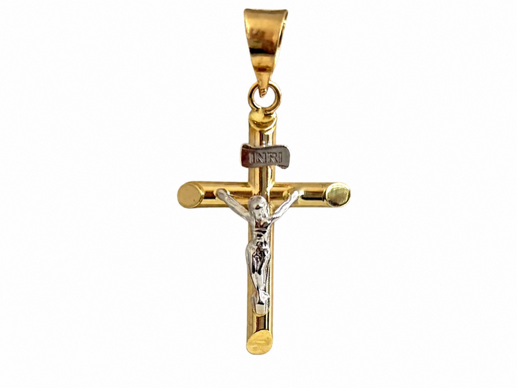 77287 14K TWO TONE TRADITIONAL CRUCIFIX 1.2''