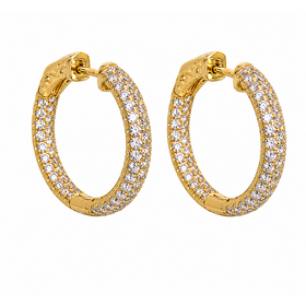 80038 STERLING SILVER GOLD PLATED 1" 4.2MM PAVE SET CUBIC ZIRCONIA HOOPS