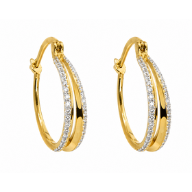 D-7849 STERLING SILVER GOLD PLATED DOUBLE CUBIC ZIRCONIA HOOP EARRINGS