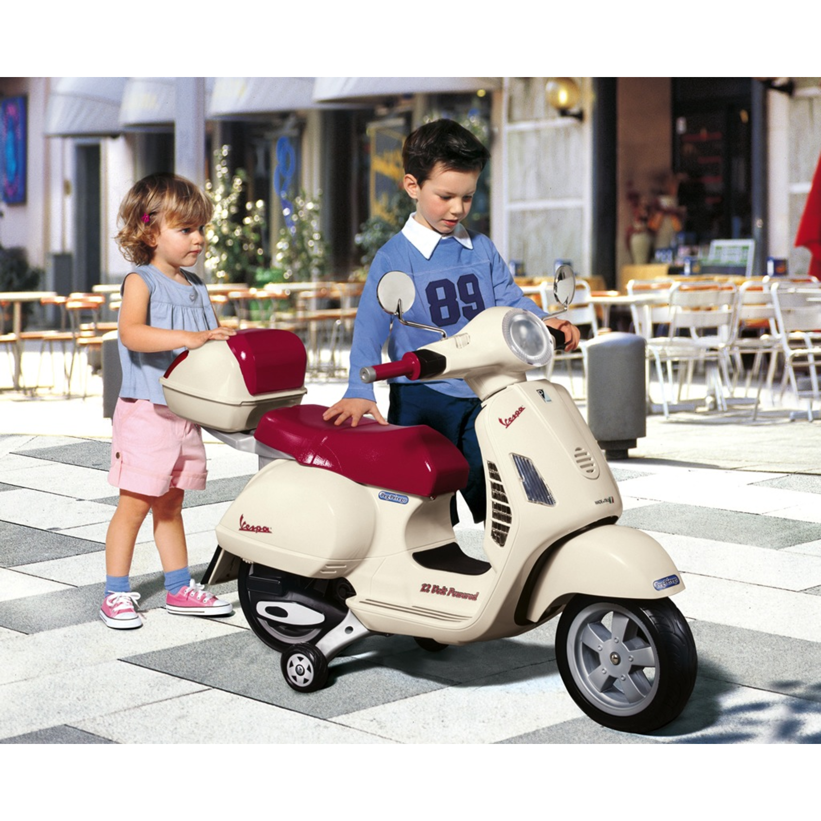 Lifestyle Peg Perego Vespa GT 12 Volt Childrens Scooter White/maroon