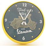 Lifestyle Clock, “Find your way with Vespa” 10” Dia Yellow