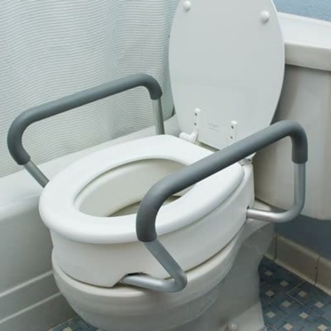 AZM Toilet Seat Riser with Safety Rails, 3in Rise, Bolt in AZ MediQuip