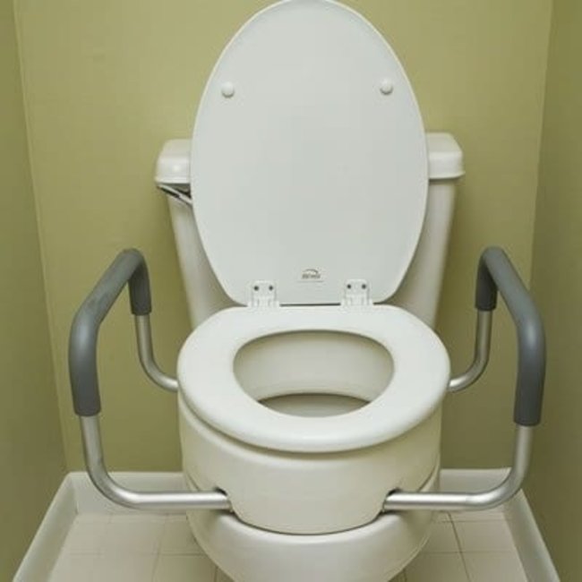 AZ MediQuip Toilet Seat Riser with Safety Rails, 3in Rise, Bolt in