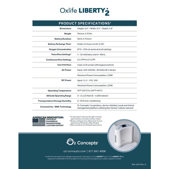 O2 Concepts Oxlife LIBERTY2 Portable Oxygen Concentrator