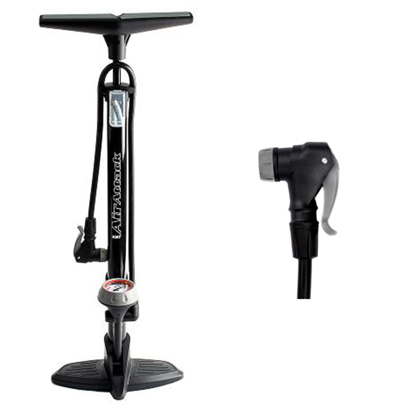 QBP 'Quality Bike Parts' QBP Floor Pump - Air Attack, Alloy Barrel, Plastic Base, Twin Head Valve 120 Psi