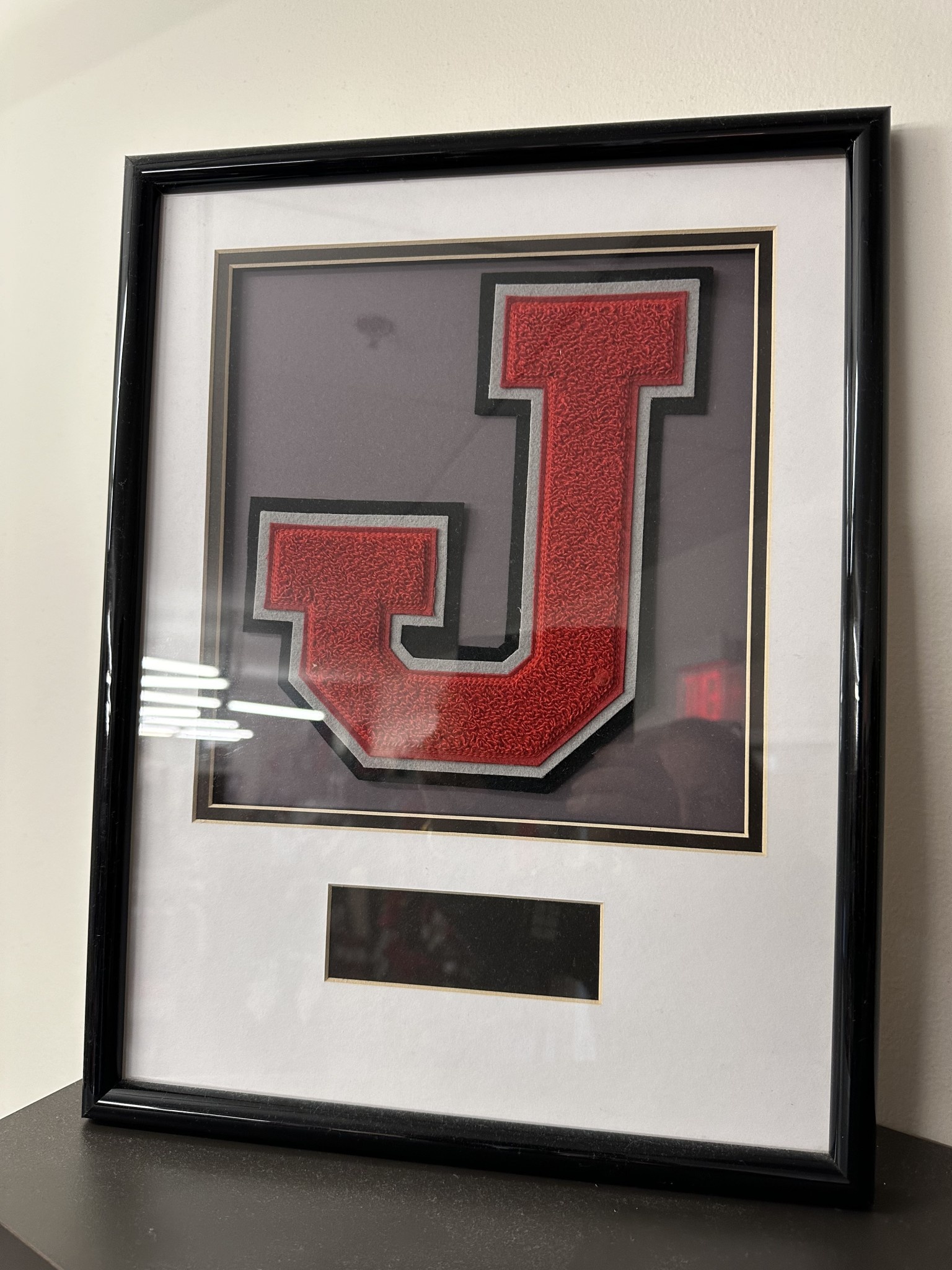 Spirit Item Varsity letter display frame with engraved plate