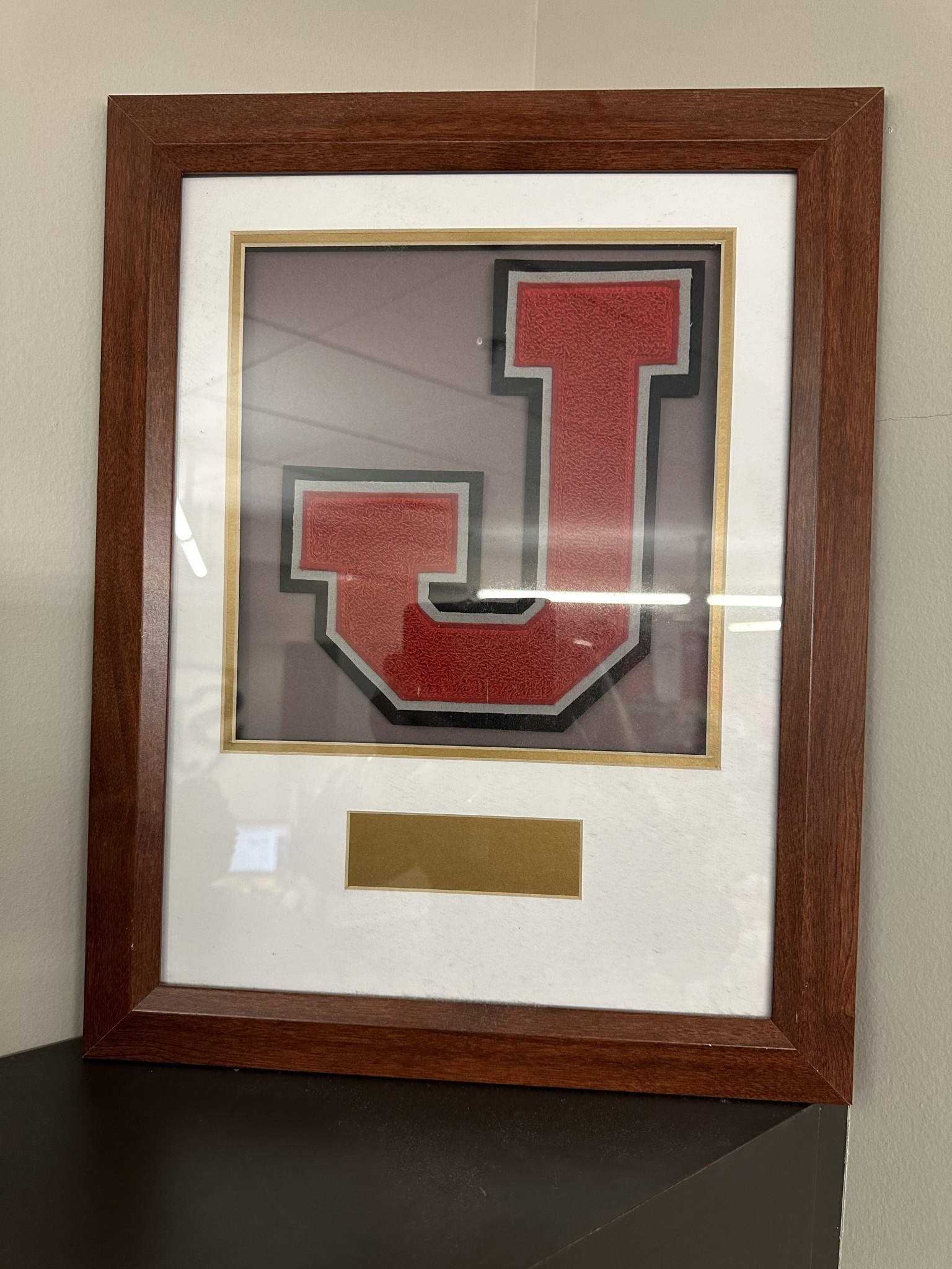 Spirit Item Varsity letter display frame with engraved plate