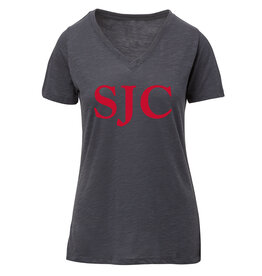 MV Sports MVS01001W20470 Vera Ringspun Slub V-neck S/S Tee Dk Gray 2XL