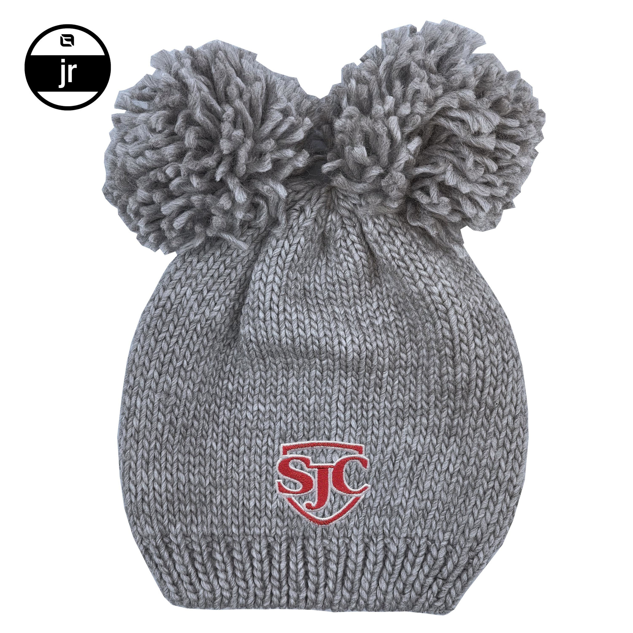 LogoFit LOGO060024350-ITH Rey Double Pom Knit Hat Youth  Gray