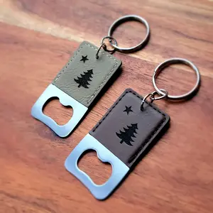 Old Maine Flag Leather Bottle Opener Keychain