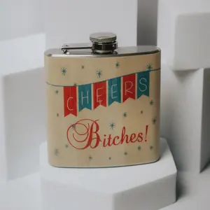 Cheers Bitches Wooden Flask