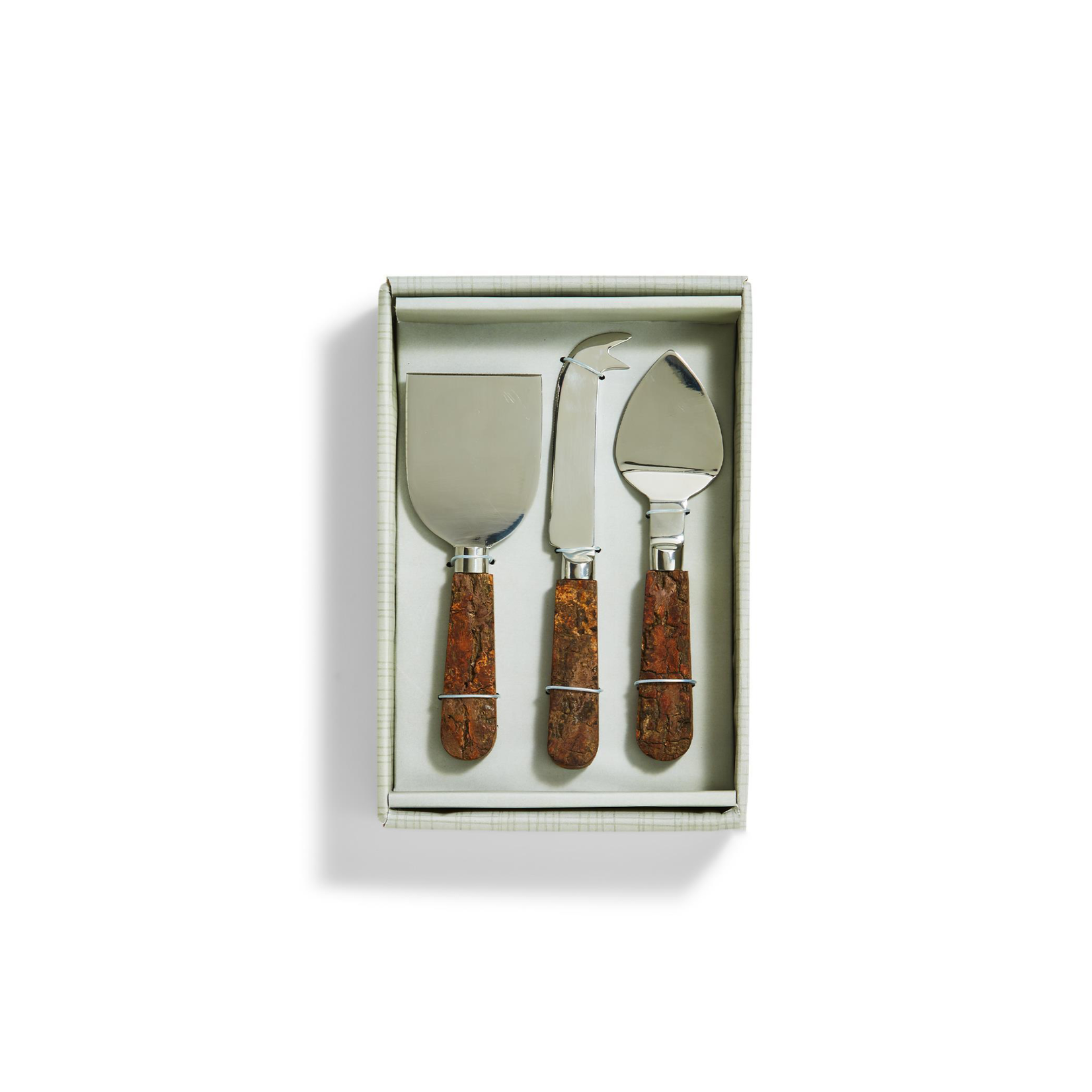 Two's Company Bark Handle Cheese Knives in Gift Box, S/3