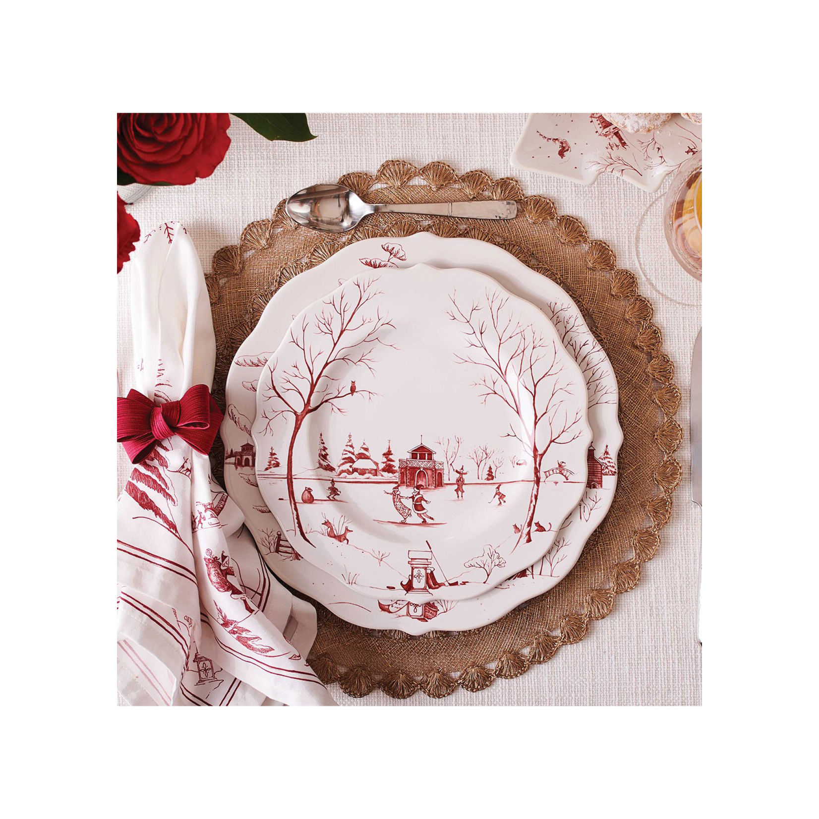 Juliska Country Estate Winter Frolic Ruby "The Claus' Christmas Day" Dessert/Salad Plate