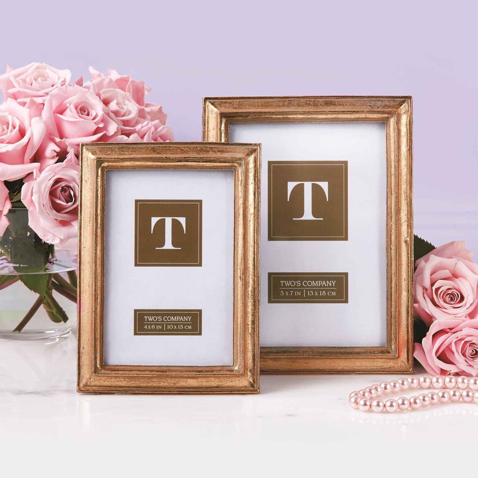 Two's Company Gold Leaf Photo Frame, 4x6