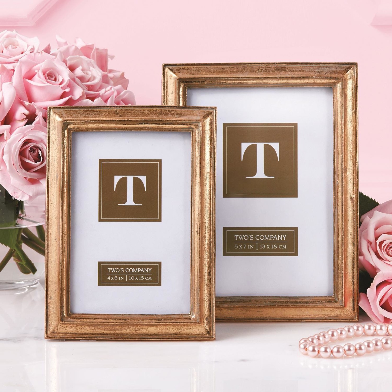 Two's Company Gold Leaf Photo Frame, 4x6